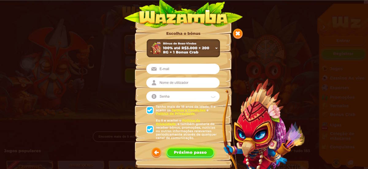 Aproveite os Bônus Wazamba – Forneça os dados solicitados